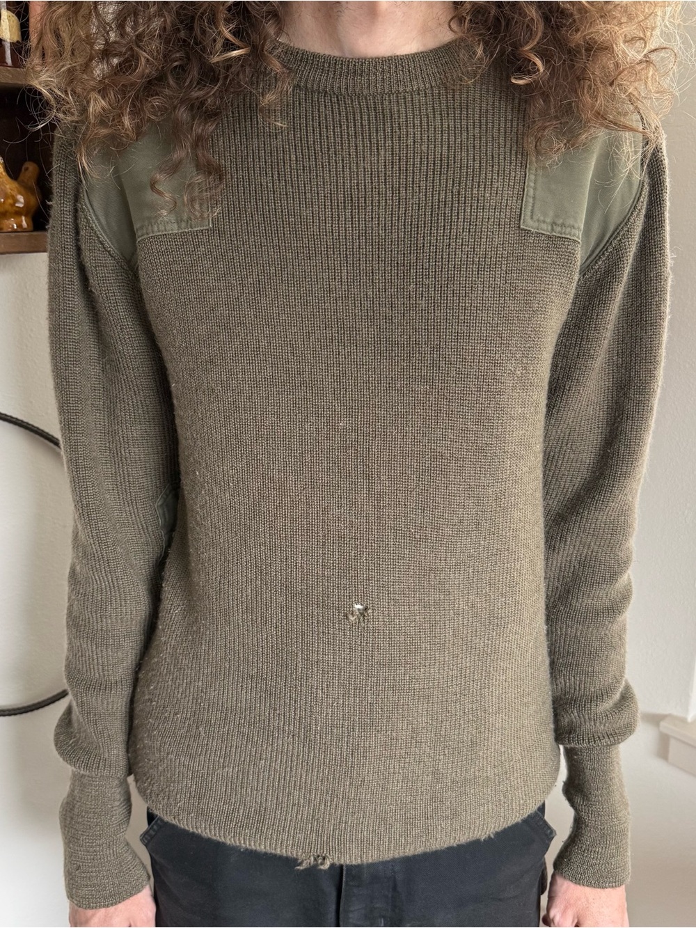 Vintage 70s 80s German Military Distressed Wool Commando Sweater ~ Size Large